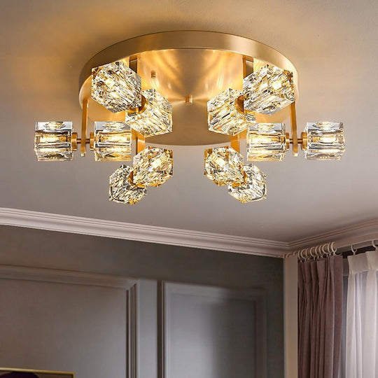 6-Light Crystal Brass LED Flush Mount Ceiling Light