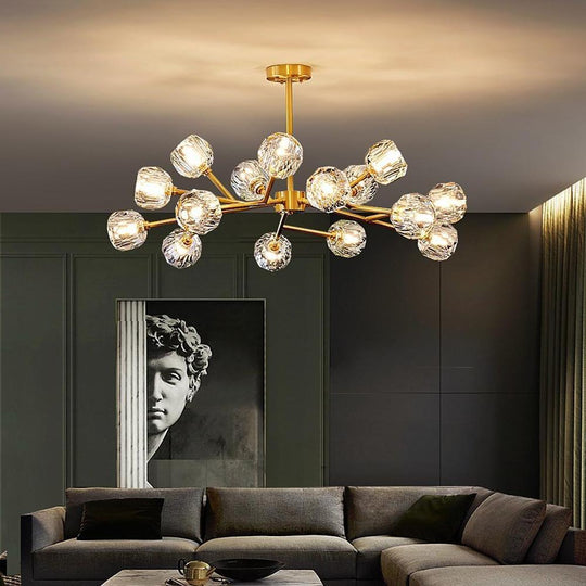 15-Light LED Crystal Copper Modern Sputnik Chandelier