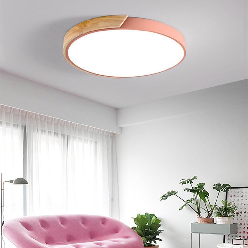 Circular Modern LED Metal Wood Flush Mount Ceiling Light – Living Room