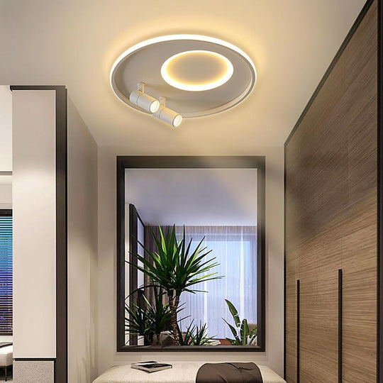 Circle Modern LED Flush Mount Ceiling Light with Dual Spotlights