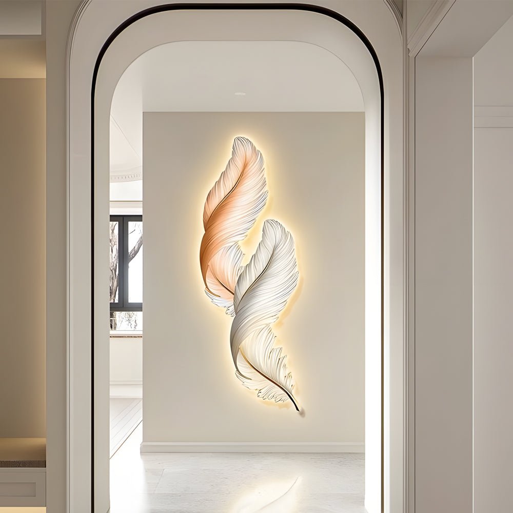 Feather Decorative Painting with USB Remote LED Wall Light