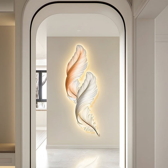 Feather Decorative Painting with USB Remote LED Wall Light