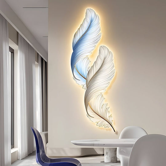 Feather Decorative Painting with USB Remote LED Wall Light