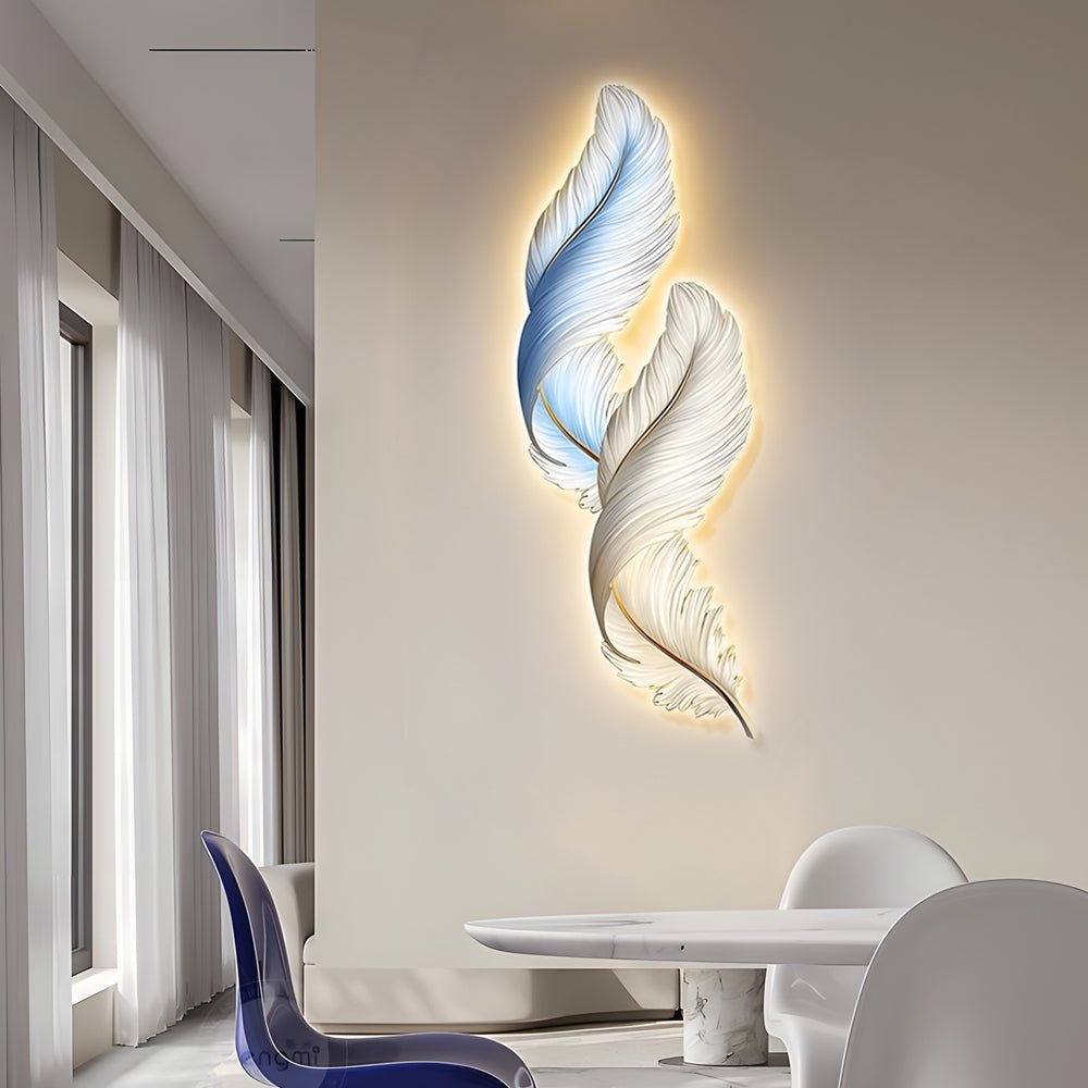 Feather Decorative Painting with USB Remote LED Wall Light