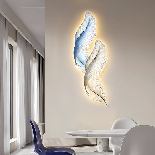 Feather Decorative Painting with USB Remote LED Wall Light