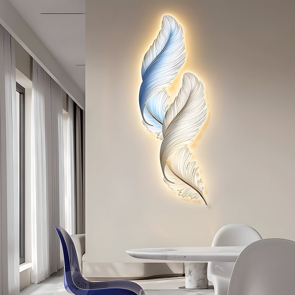 Feather Decorative Painting with USB Remote LED Wall Light