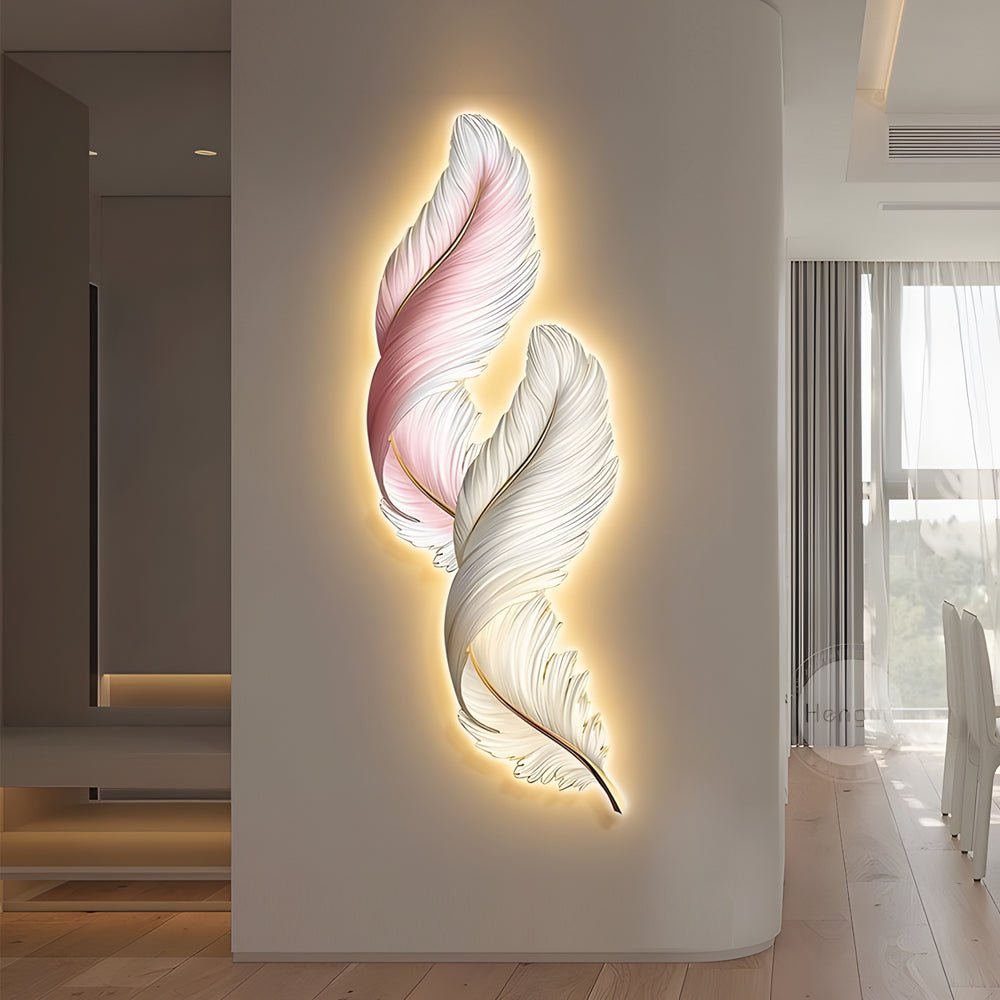 Feather Decorative Painting with USB Remote LED Wall Light