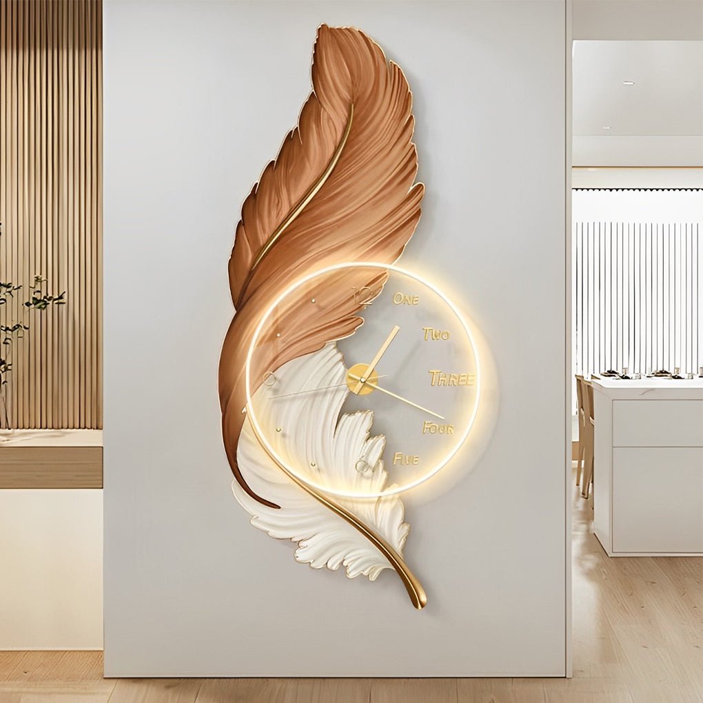 Feather Painting Acrylic USB LED Wall Clock with Remote