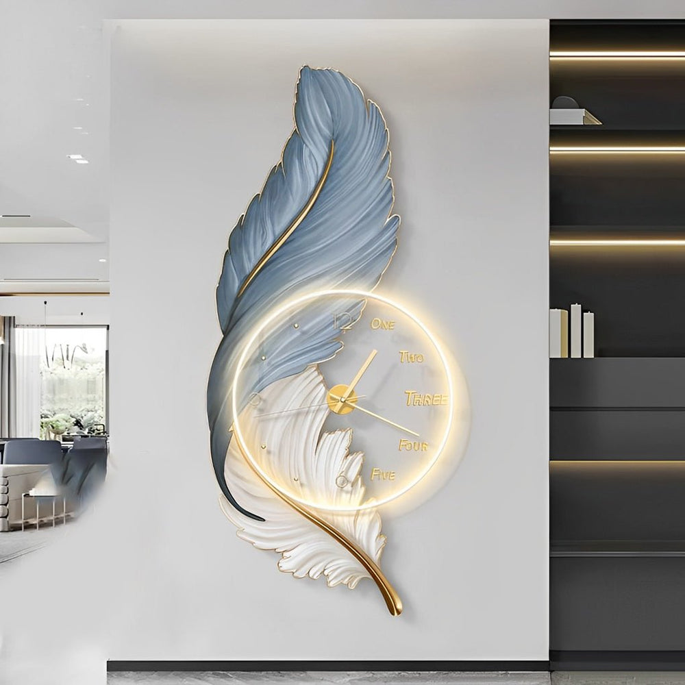 Feather Painting Acrylic USB LED Wall Clock with Remote