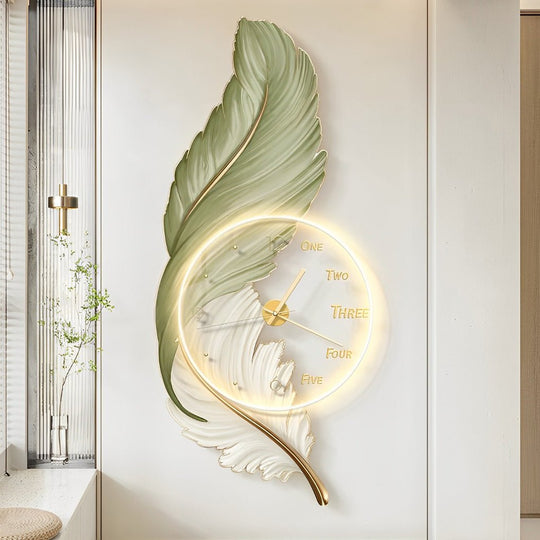 Feather Painting Acrylic USB LED Wall Clock with Remote