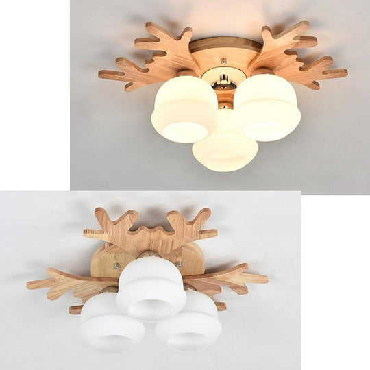 Globes Cluster Modern Wood Glass LED Flush Mount Ceiling Light