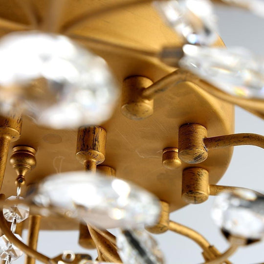 Crystal Leaves – Brushed Flush Mount Ceiling Chandelier for Living Room, Bedroom, and Dining Room