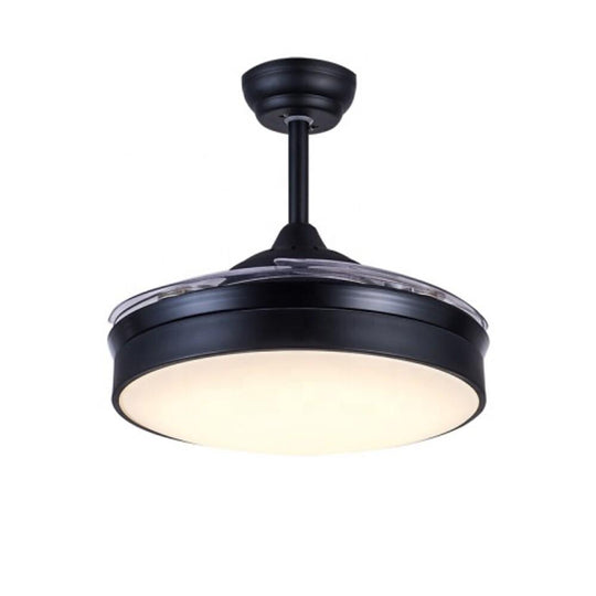 Nordic Round Drum LED Retractable Ceiling Fan in 15 or 19 Inch