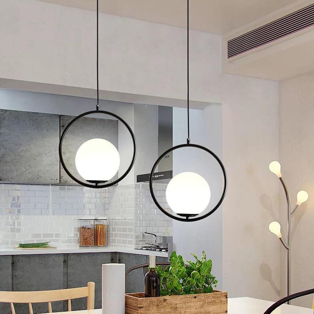 Modern Metal Circle Glass Globe Pendant Ceiling Light