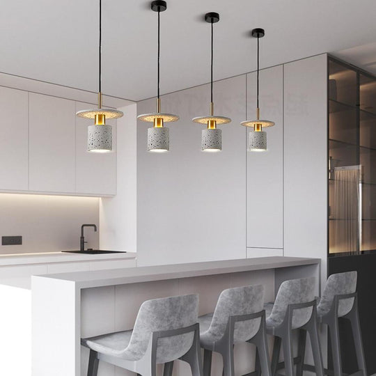 Terrazzo Inspired Cement Cylinder LED Pendant Light Modern Island Lighting