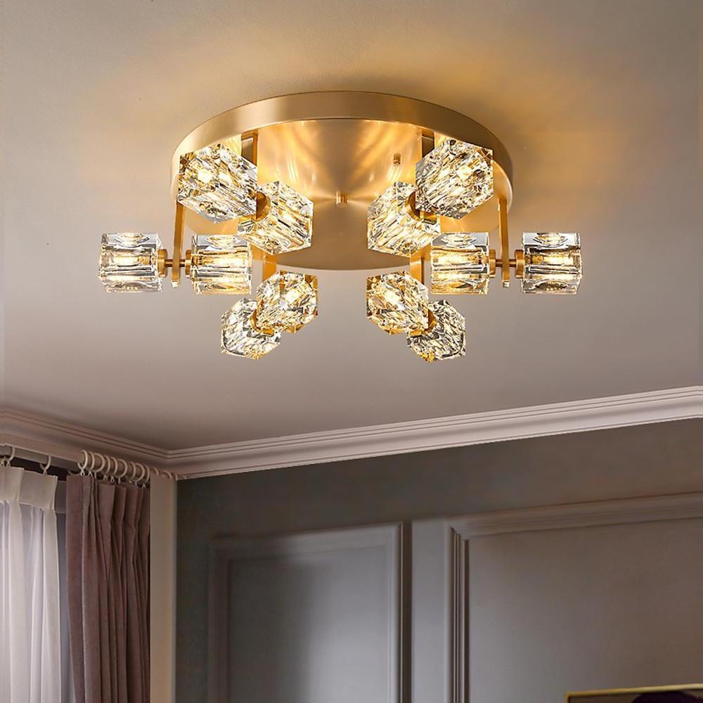 6-Light Crystal Brass LED Flush Mount Ceiling Light