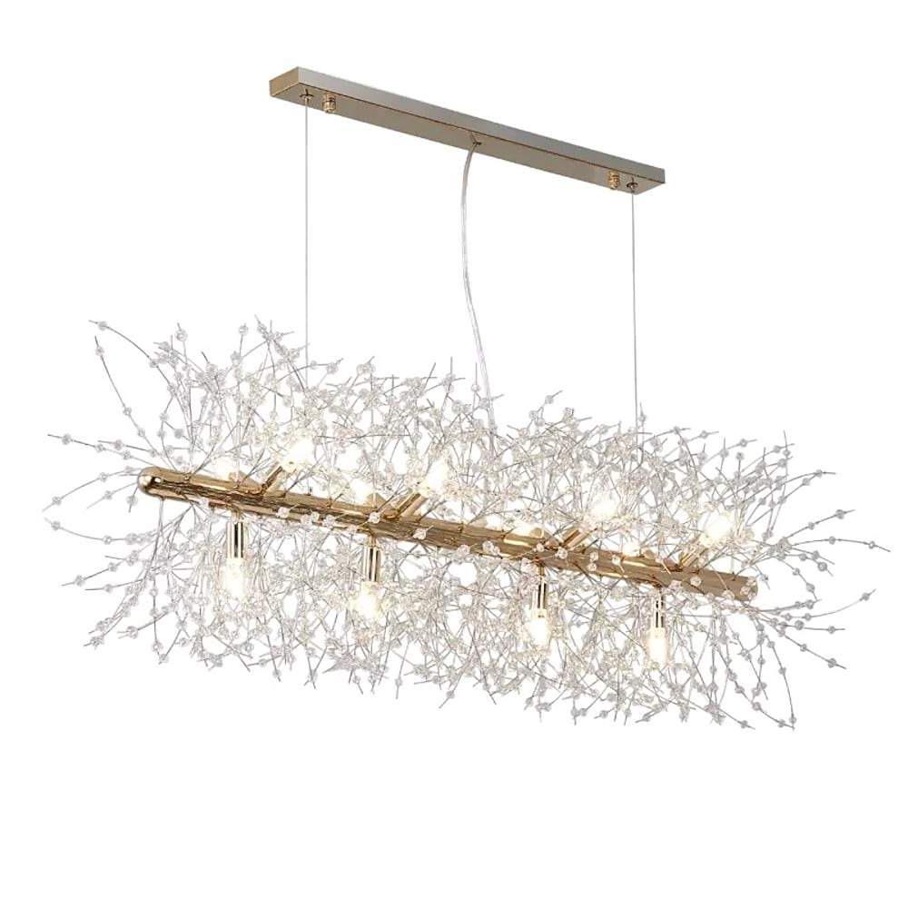 12-Light Firework Island LED Crystal Chandelier – Linear Sputnik Design