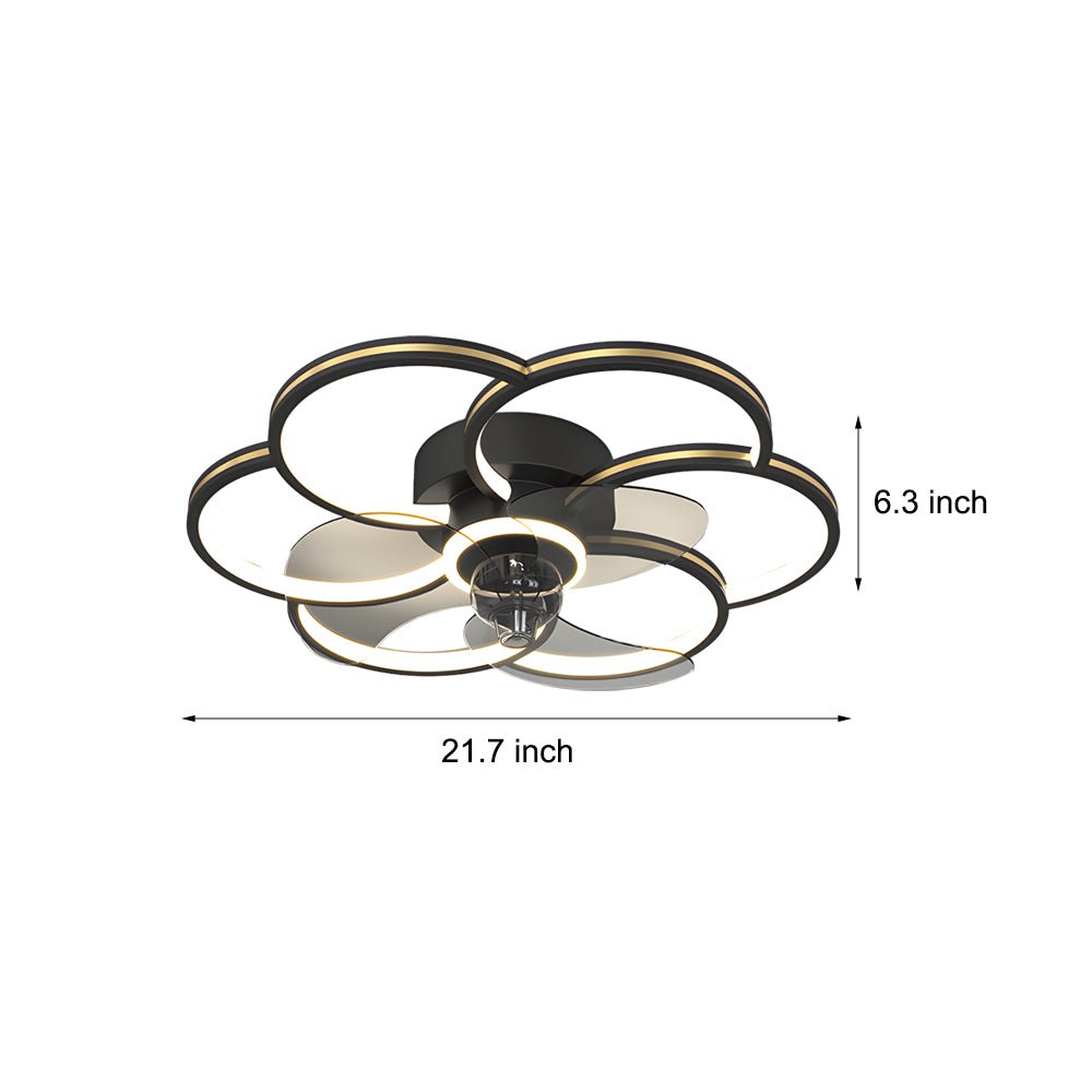 Flower Creative 21.7" LED Ceiling Fan Light – Modern Flush Mount, Black or Gold