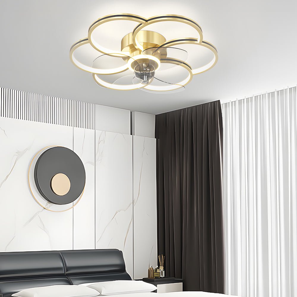 Flower Creative 21.7" LED Ceiling Fan Light – Modern Flush Mount, Black or Gold