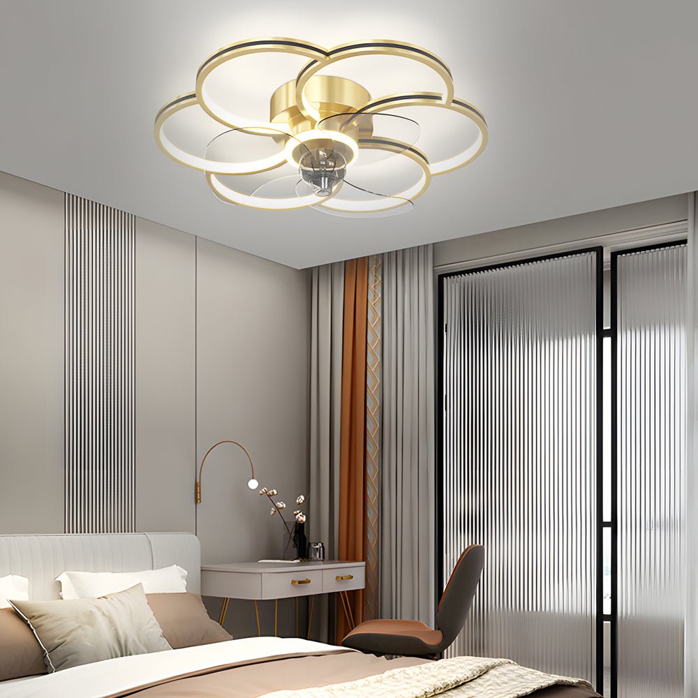 Flower Creative 21.7" LED Ceiling Fan Light – Modern Flush Mount, Black or Gold
