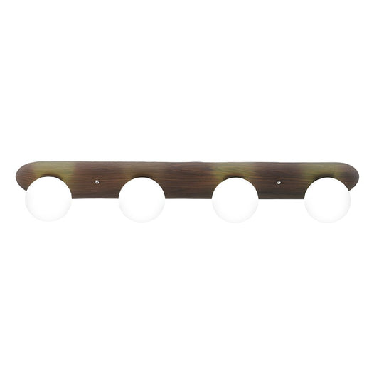Flush Mounted Walnut Board Ceiling Light with 2 3 4 Milky White Glass Globes
