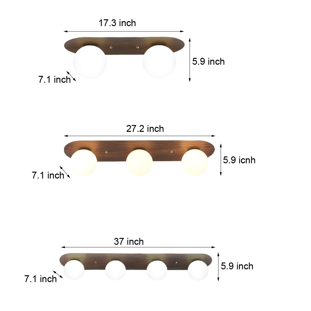 Flush Mounted Walnut Board Ceiling Light with 2 3 4 Milky White Glass Globes
