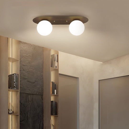 Flush Mounted Walnut Board Ceiling Light with 2 3 4 Milky White Glass Globes