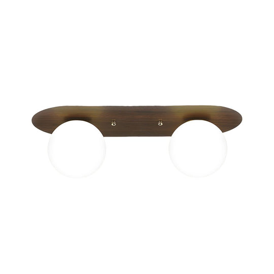 Flush Mounted Walnut Board Ceiling Light with 2 3 4 Milky White Glass Globes