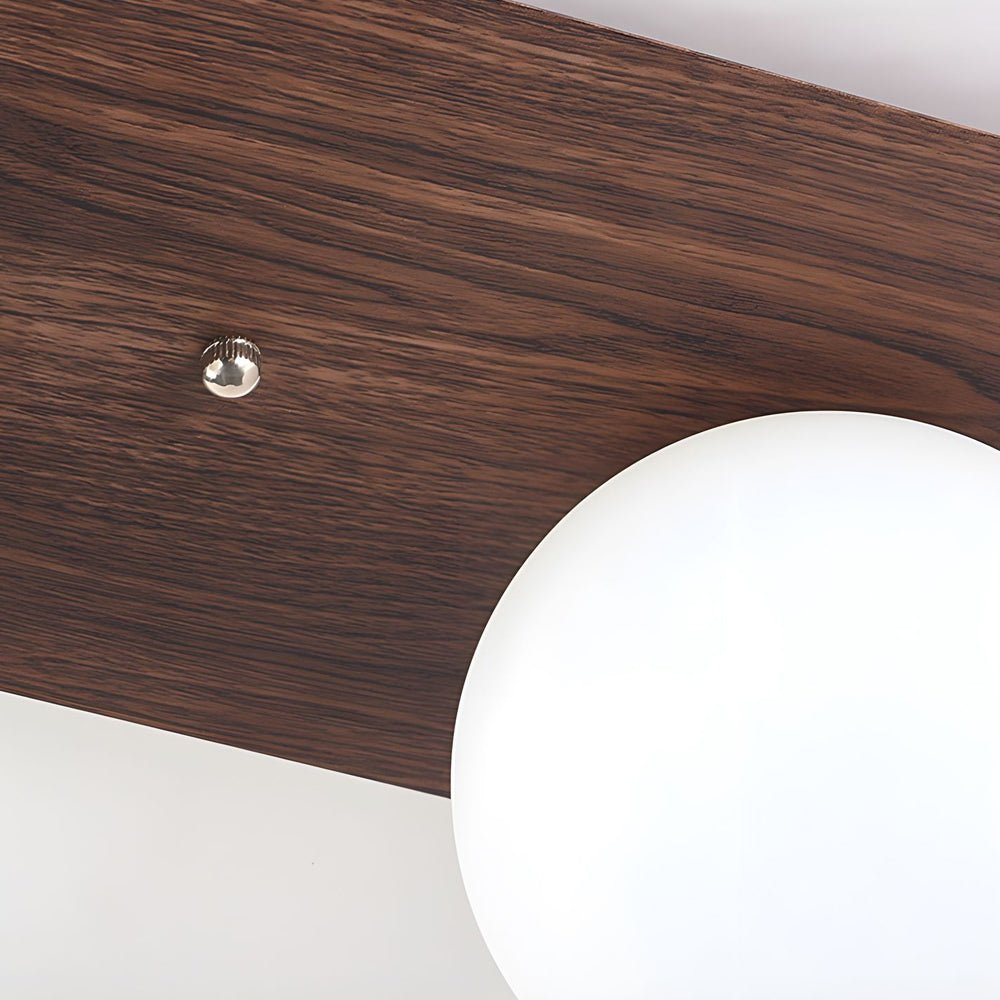 Flush Mounted Walnut Board Ceiling Light with 2 3 4 Milky White Glass Globes