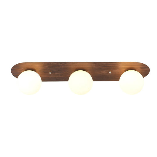 Flush Mounted Walnut Board Ceiling Light with 2 3 4 Milky White Glass Globes