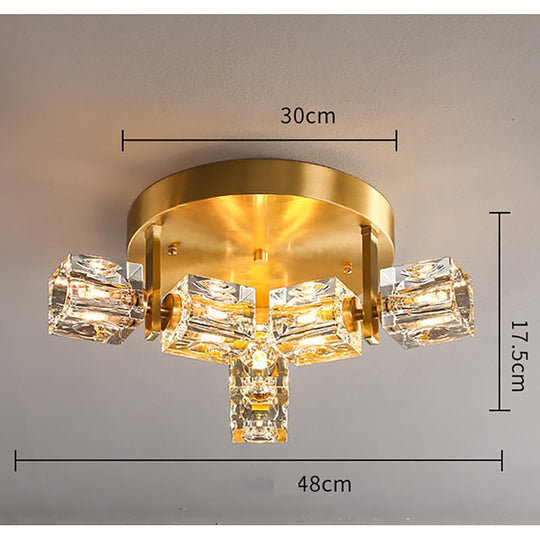 6-Light Crystal Brass LED Flush Mount Ceiling Light