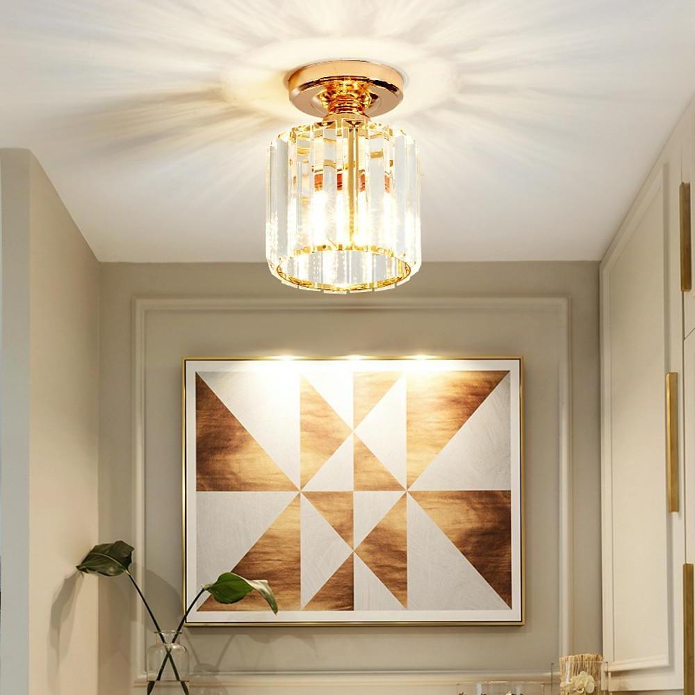 Modern Crystal Metal Industrial LED Semi-Flush Ceiling Light