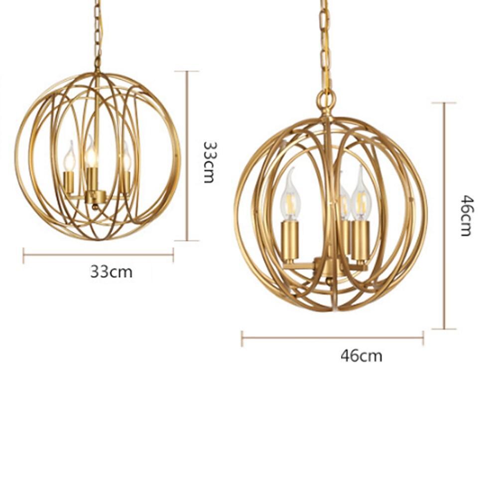 3 Light LED Brass Globe Cage Candlestick Orb Chandelier