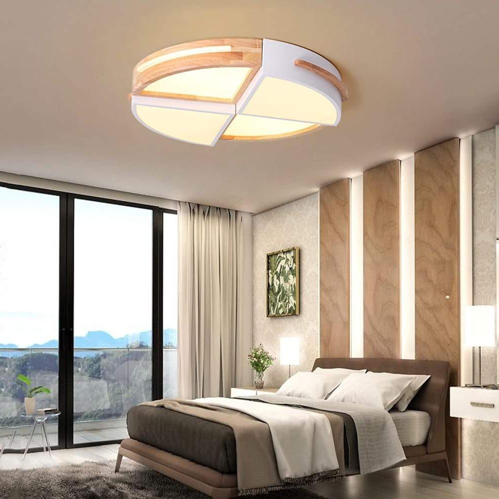 Quartered Circle Dimmable Wood Ceiling Light Flush Mount for Bedroom