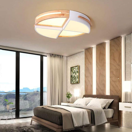 Quartered Circle Dimmable Wood Ceiling Light Flush Mount for Bedroom