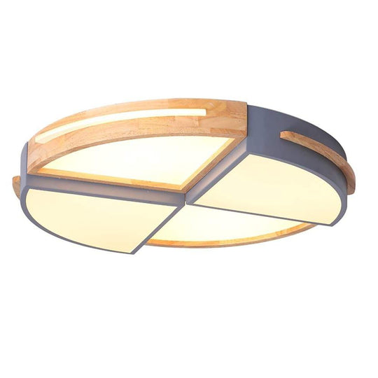 Quartered Circle Dimmable Wood Ceiling Light Flush Mount for Bedroom