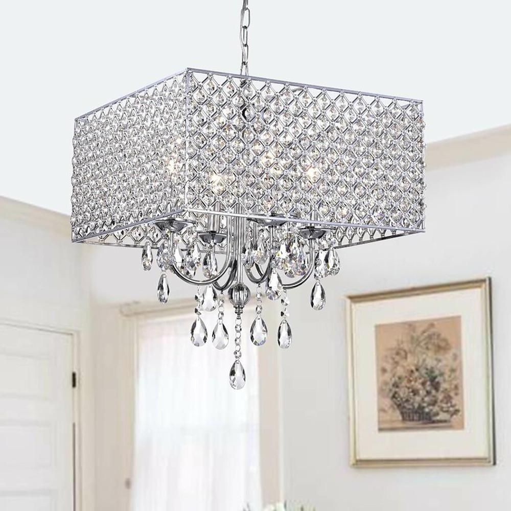 Square Electroplated Metal Glass LED Nordic Chandelier Pendant Light