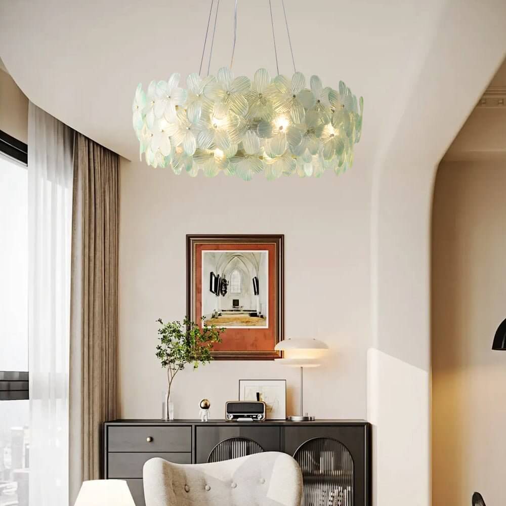 French Glass Flower Round Chandelier – 6 or 8 Lights