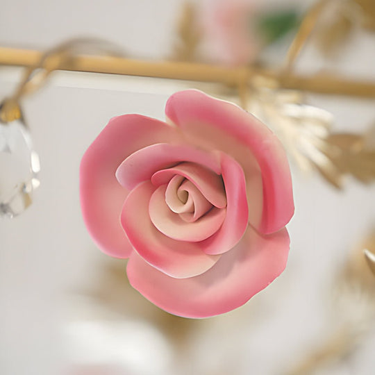 French Luxury Ceramic Pink Roses Chandelier – 6/8-Light Candlelight Elegance