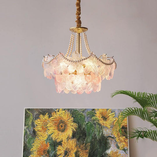 French Tiered Pearl Flower Chandelier – 4 or 9 Lights