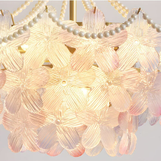 French Tiered Pearl Flower Chandelier – 4 or 9 Lights