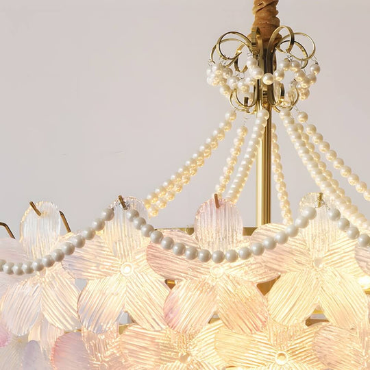 French Tiered Pearl Flower Chandelier – 4 or 9 Lights