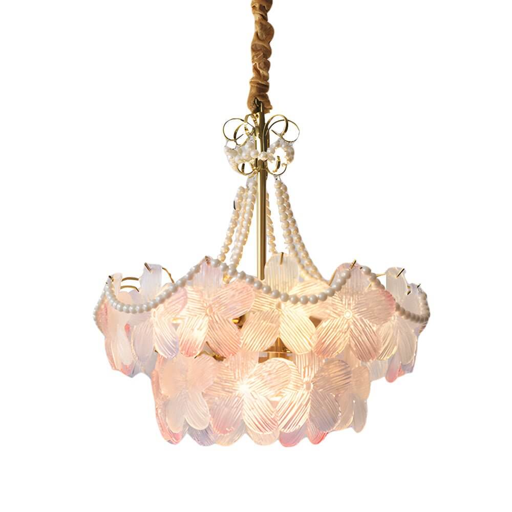 French Tiered Pearl Flower Chandelier – 4 or 9 Lights