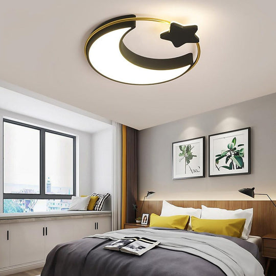 Moon and Star Dimmable Flush Mount LED Kids Bedroom Ceiling Light