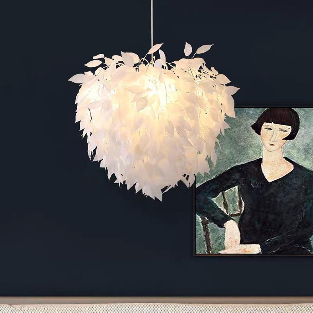 Modern Scandinavian Fabric Pendant Light – White & Gold, LED, Dimmable, 24"