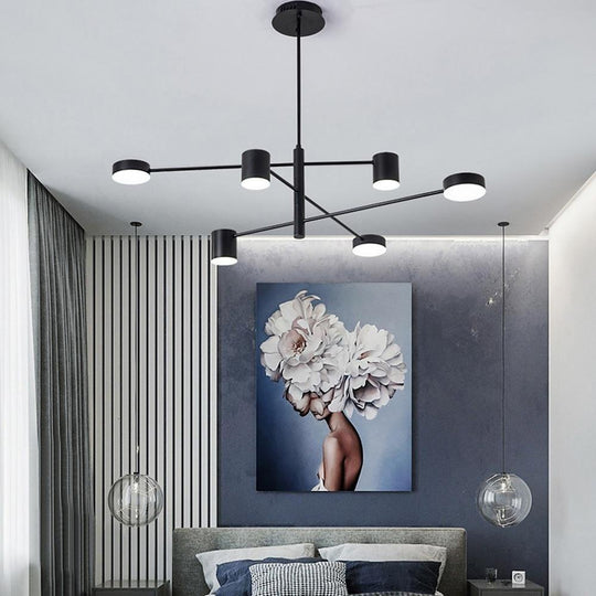 Industrial Sputnik Chandelier – Black Modern Foyer Chandelier with 6 LED Lights