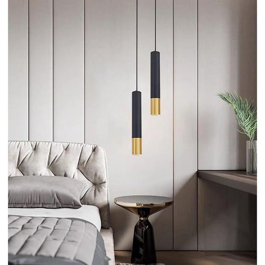 Elongated Cylinder Black and Gold LED Pendant Light