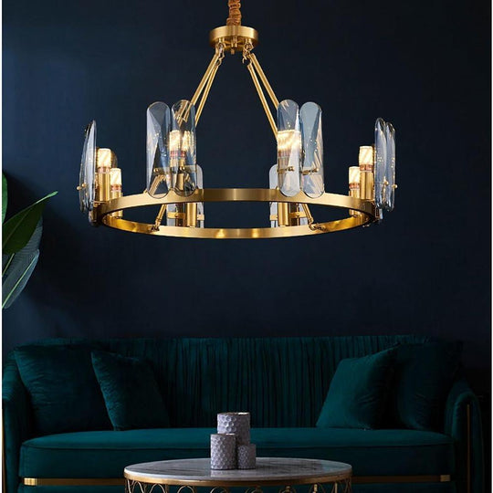 8-Light LED Circular Glass Copper Nordic Chandelier – Ceiling Lights