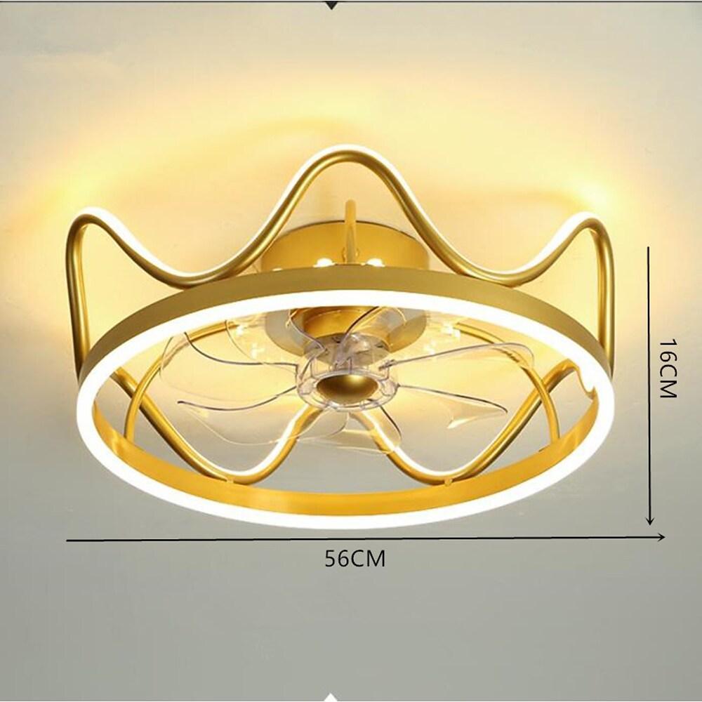Crown Shape Gold Black Ceiling Fan with Light – Geometric LED Flush Mount