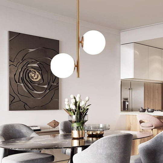 2 Lights Ball Shaped Electroplated Glass Metal LED Modern Pendant Light